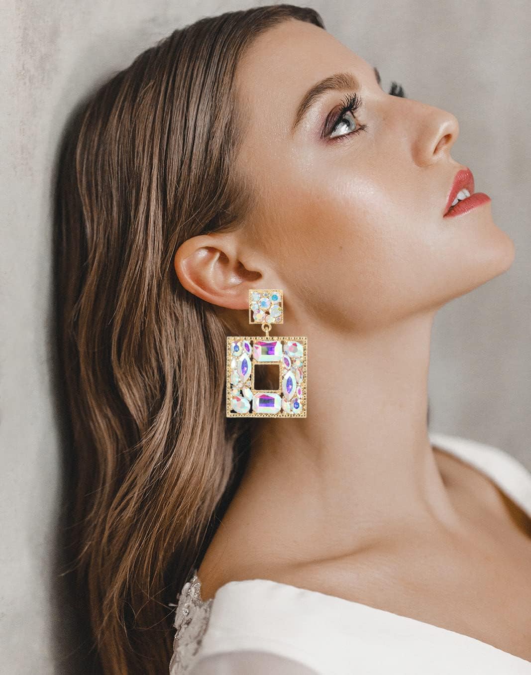 Rhinestone Square Statement Dangle Earrings Trendy Crystal Geometric Drop Earrings Hypoallergenic Jewelry for Women Party