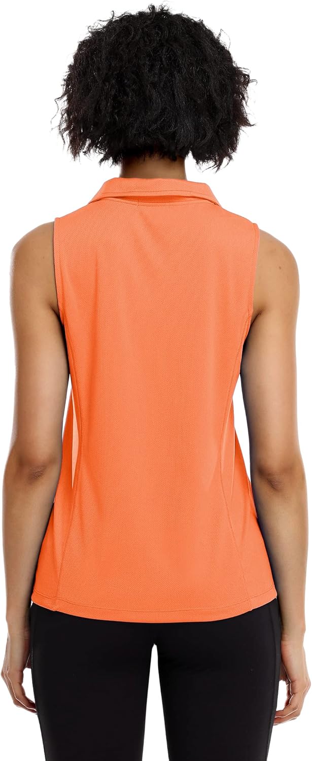 COOrun Women's Golf Polo Shirts Sleeveless Quick Dry Tennis T-Shirts Lightweight V-Neck with Collar Tank Top