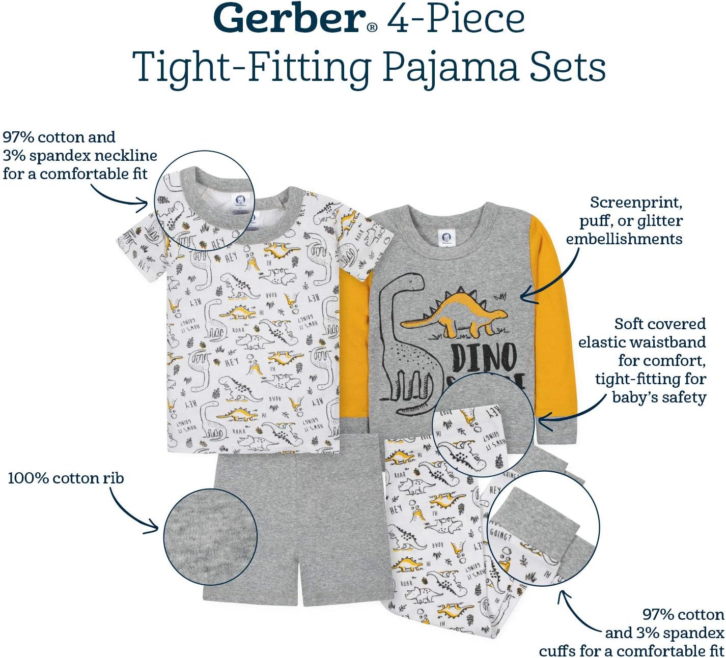 Gerber Baby Girls' Toddler Snug Fit 4-Piece Pajama Set