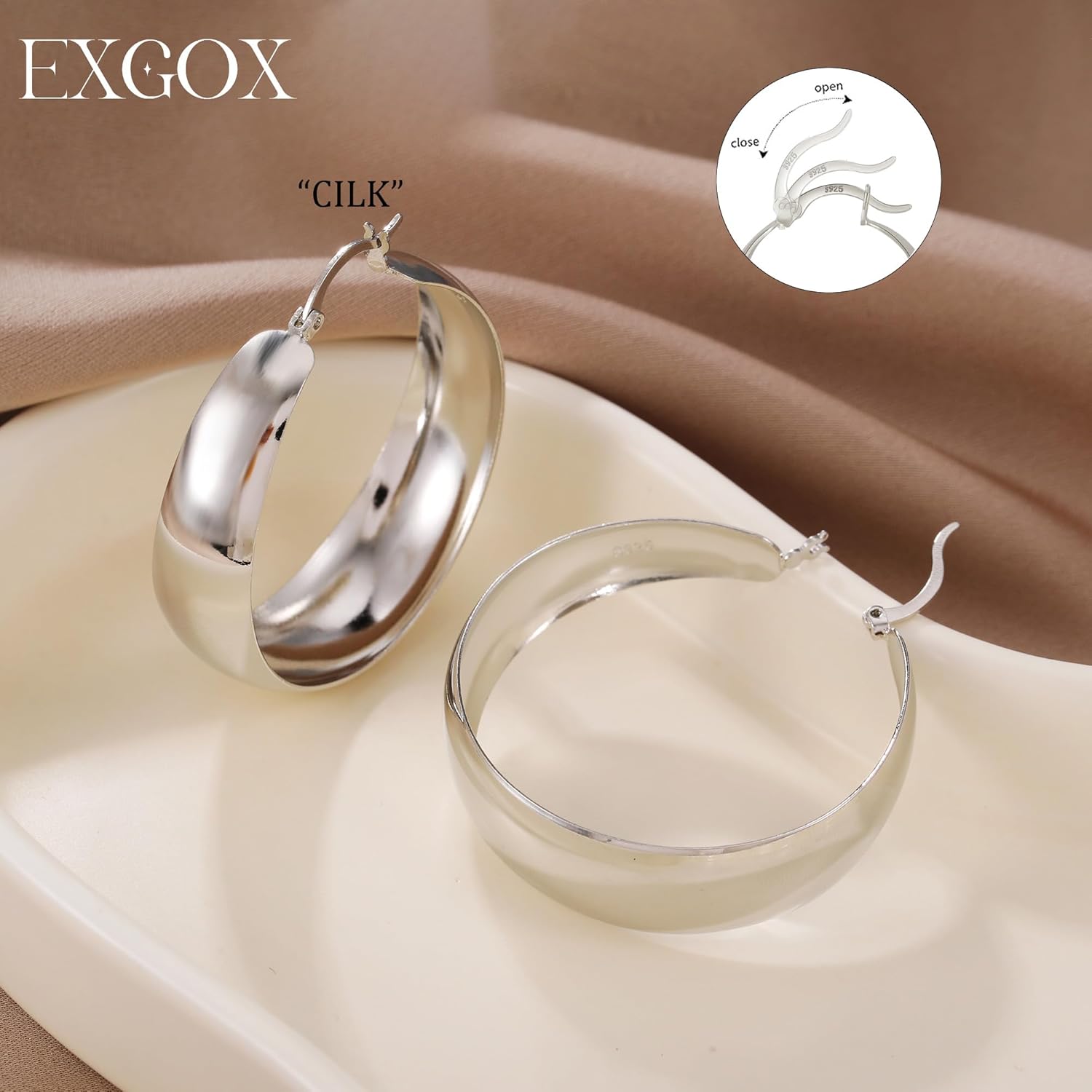 EXGOX Gold Hoop Earrings for Women Sterling Silver Post Hoops Earrings for Women Wide Thick Silver Hoop Earrings Hypoallergenic Lightweight 14k Real Gold Plated Hoop Large Earrings (25/30/40/50MM)