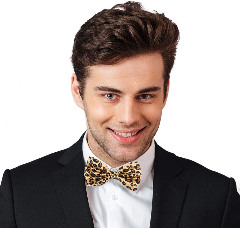 boxed-gifts Men's Cheetah Print Leopard Bowtie Polyester Pre-tied Color Yellow and Black