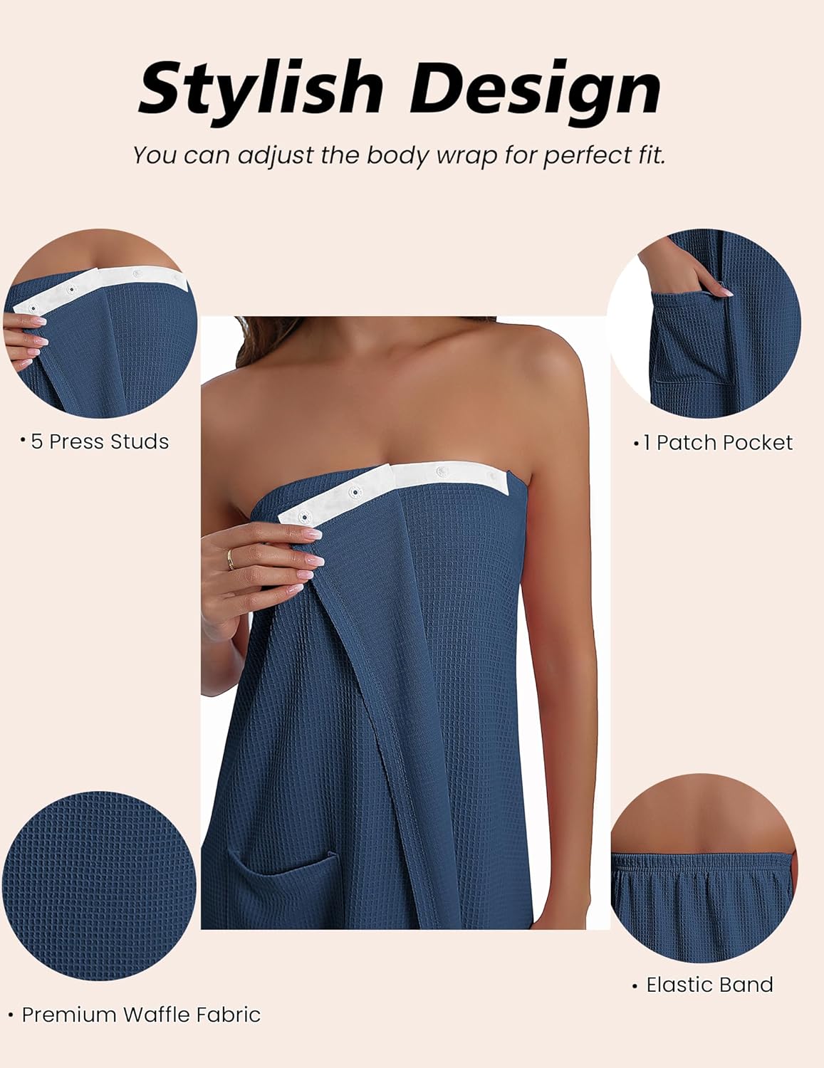 Ekouaer Waffle Robes For Women Bath Wraps Lightweight Knee Length Soft Shower Robe with Pocket S-L