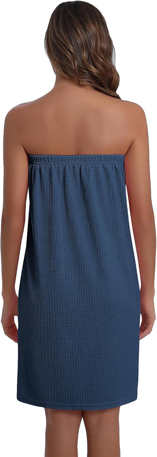 Ekouaer Waffle Robes For Women Bath Wraps Lightweight Knee Length Soft Shower Robe with Pocket S-L