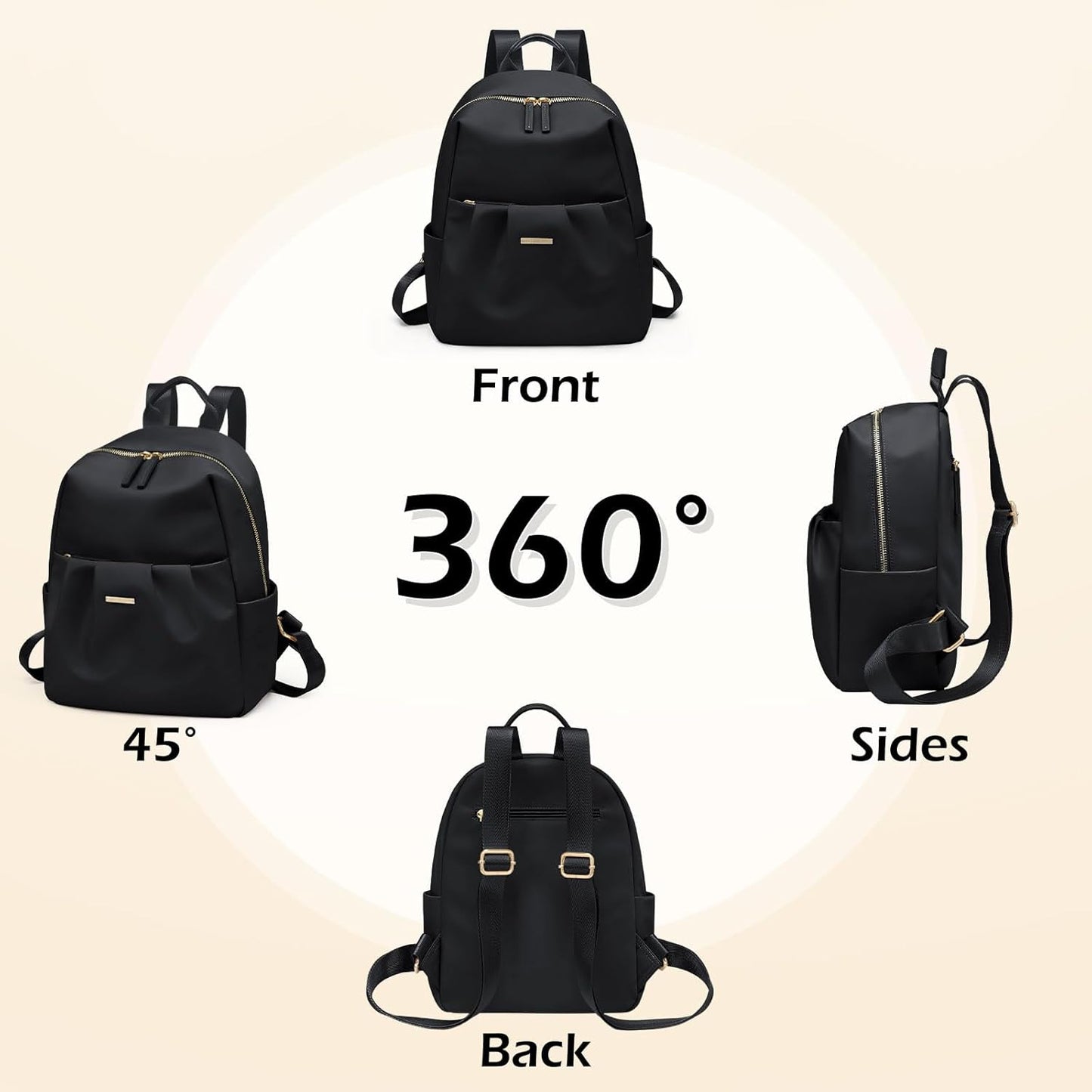 Backpack for Women, Small Cute Backpack Purse Lightweight Casual Daypack Backpack for Travel Mini Backpacks for Ladies College Work,9.7Inch,Black