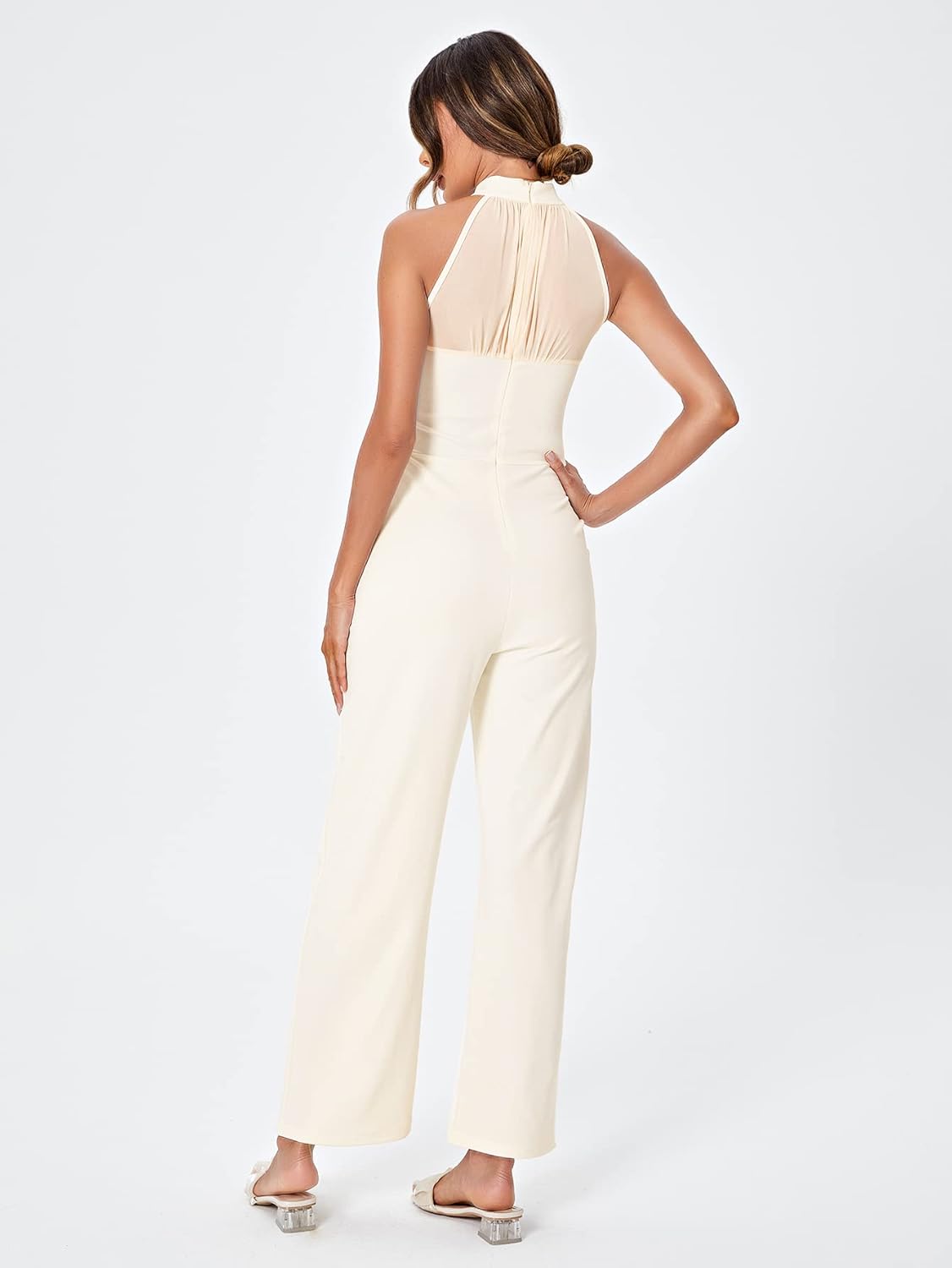 SweatyRocks Women's Elegant Sleeveless Halter High Waist Flare Leg Pants Romper Jumpsuit