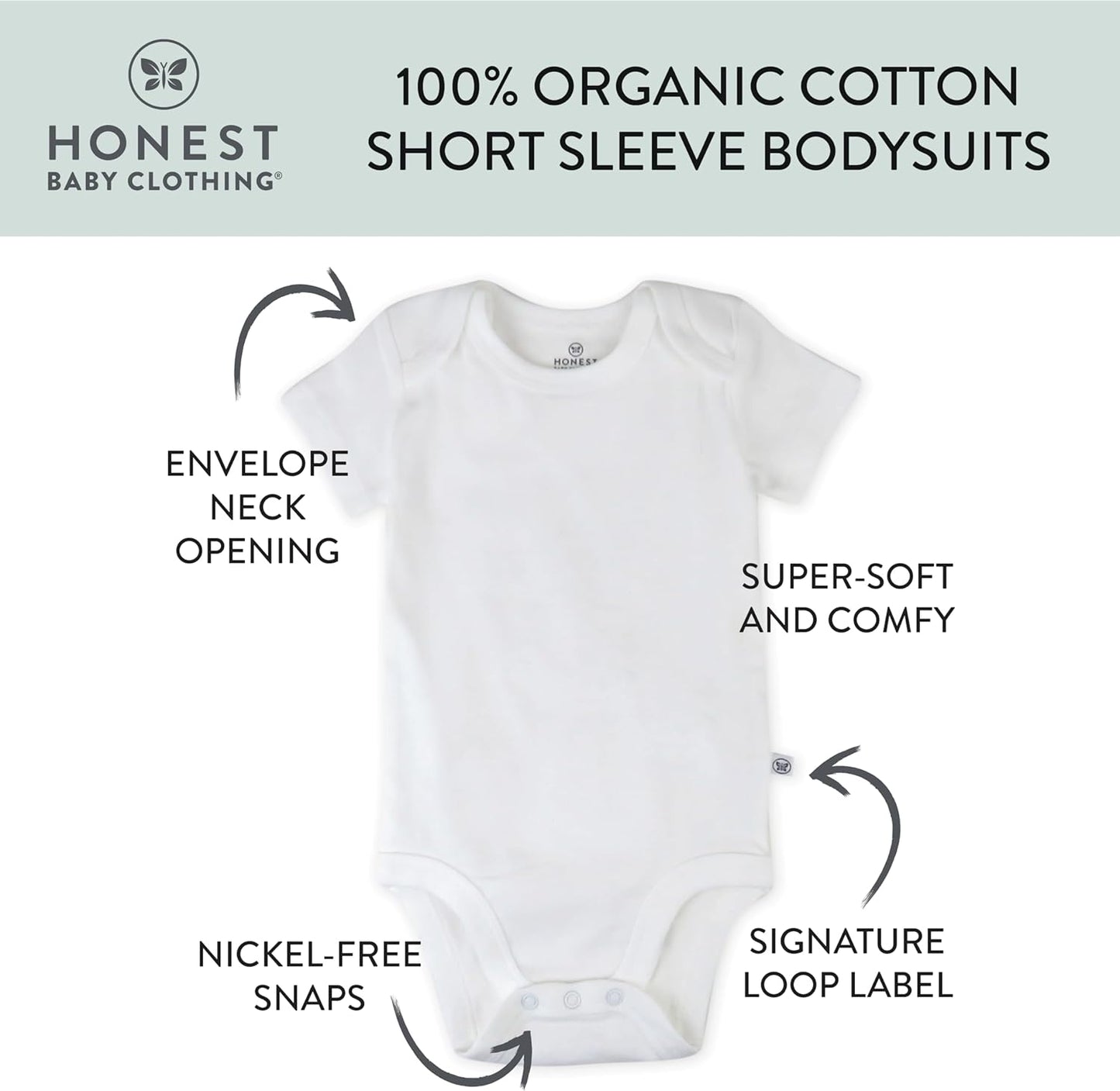 HonestBaby 3-pack Short Sleeve Bodysuits One-piece 100% Organic Cotton for Infant Baby Boys, Girls, Unisex