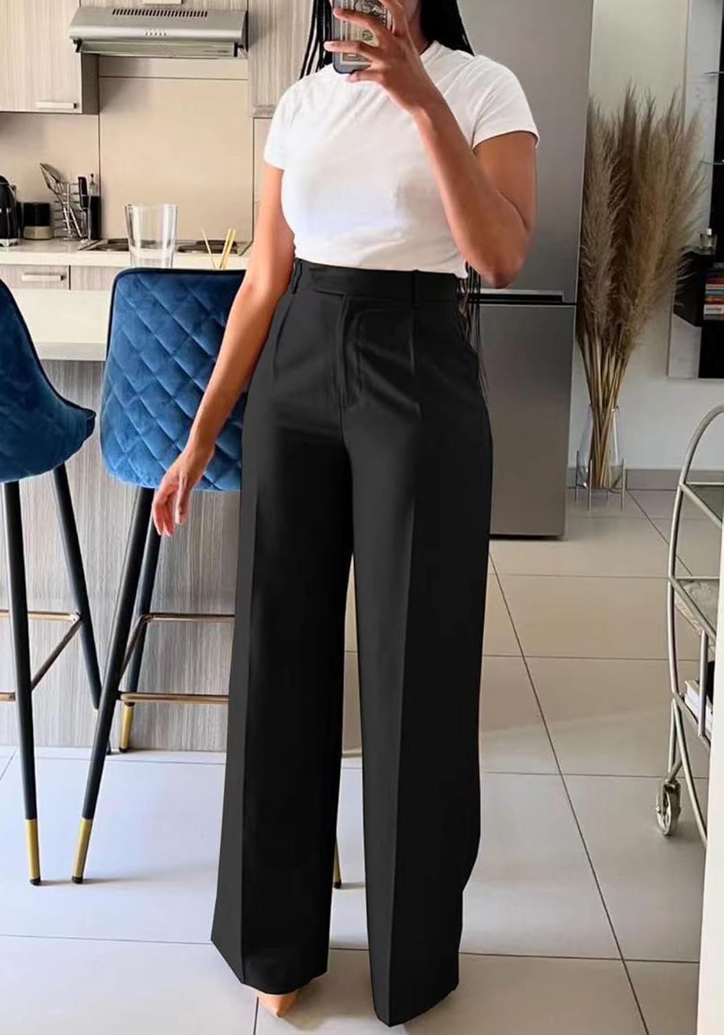 Unybwonn Women Wide Leg Dress Pants High Waisted Straight Leg Business Slacks Work Pants Casual Button Down Trousers