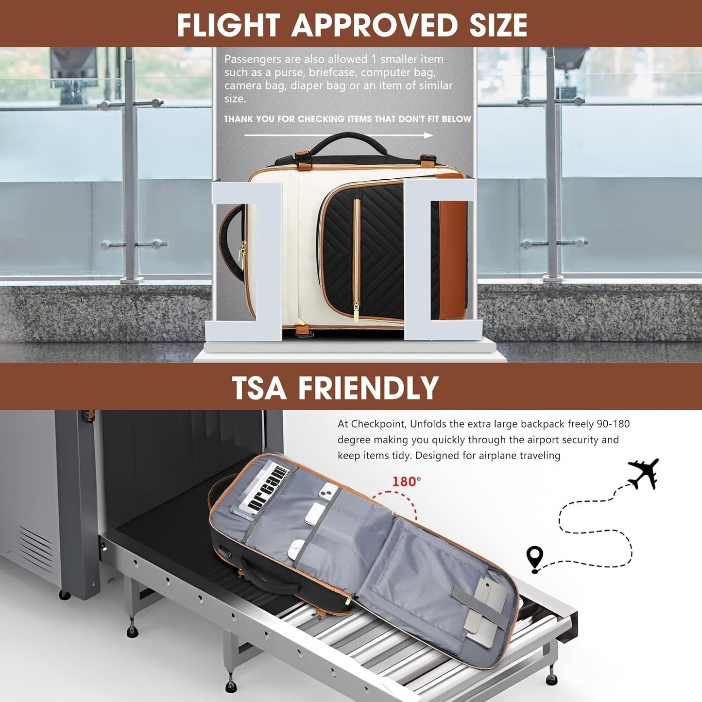 Large Carry On Travel Backpack: Flight Approved 40L Waterproof TSA Personal Item Daypack for Women Weekender Bag fit 17inch Laptop Luggage Backpack Traveling Business with USB Port and 3 Packing Cubes