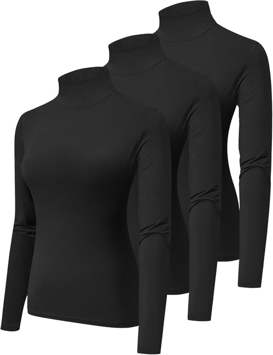 HOPLYNN 3 Pack Turtlenecks Women Long Sleeve Pullover Baselayer Undershirts Tops Turtle Neck Mock Shirts