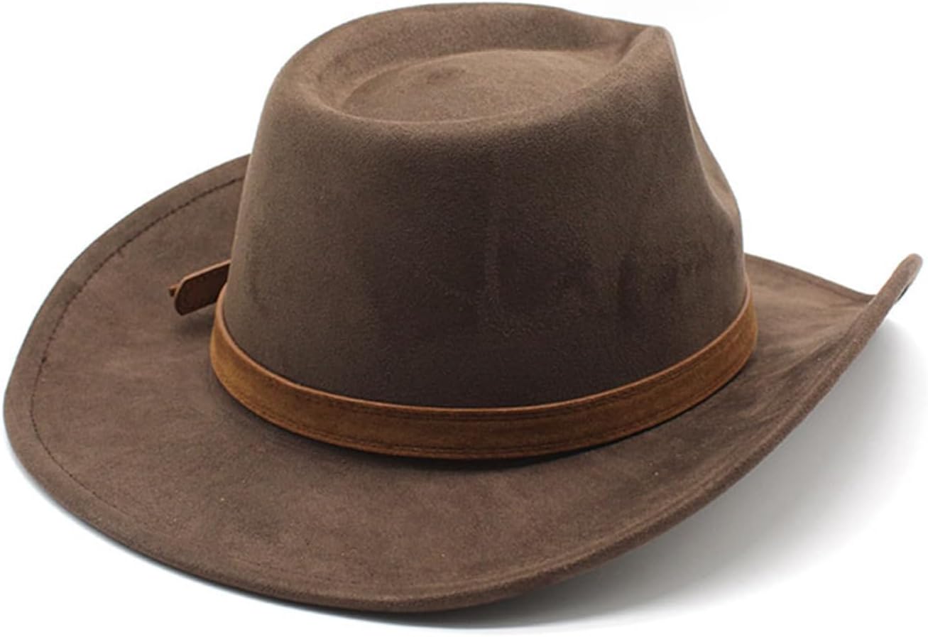 Unisex Western Suede Cowboy Cowgirl Hat Classic Wide Brim Fedora Hat for Men &Women