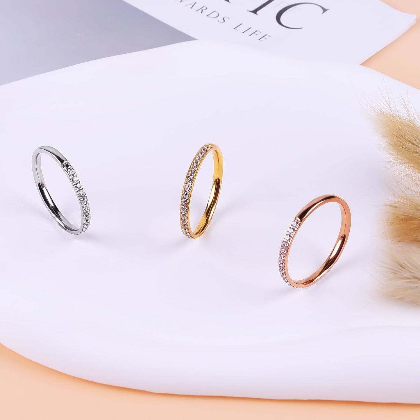 2-Pack 14K Gold Plated Stacking Rings for Oura Ring Gen 4/Oura Ring Gen 3, Cubic Zirconia Simulated Diamond Oura Stack Rings for Women