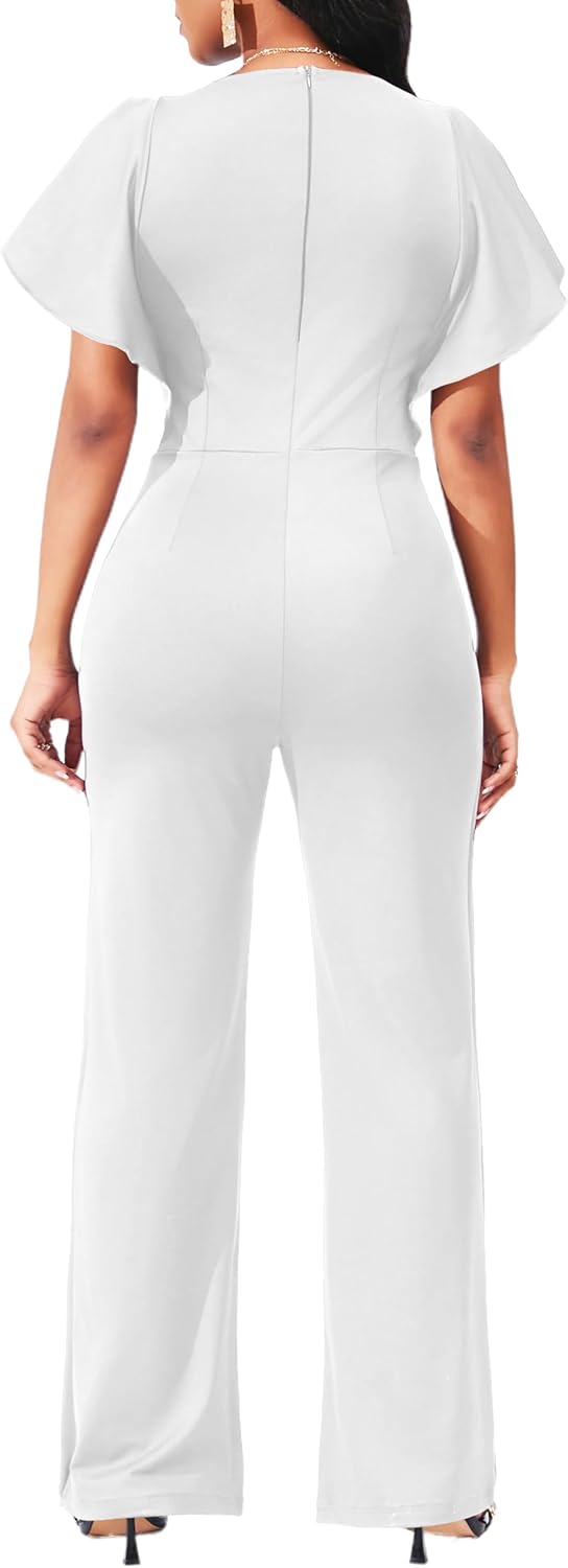 SxClub Elegant Jumpsuits for Women Dressy Formal Casual Long Straight Pants Business Jumpsuit