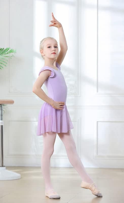 DIPUG Ballet Leotards for Girls Ballet Leotard with Skirt Toddler Dance Leotards Flutter Sleeve and Criss-Cross Back
