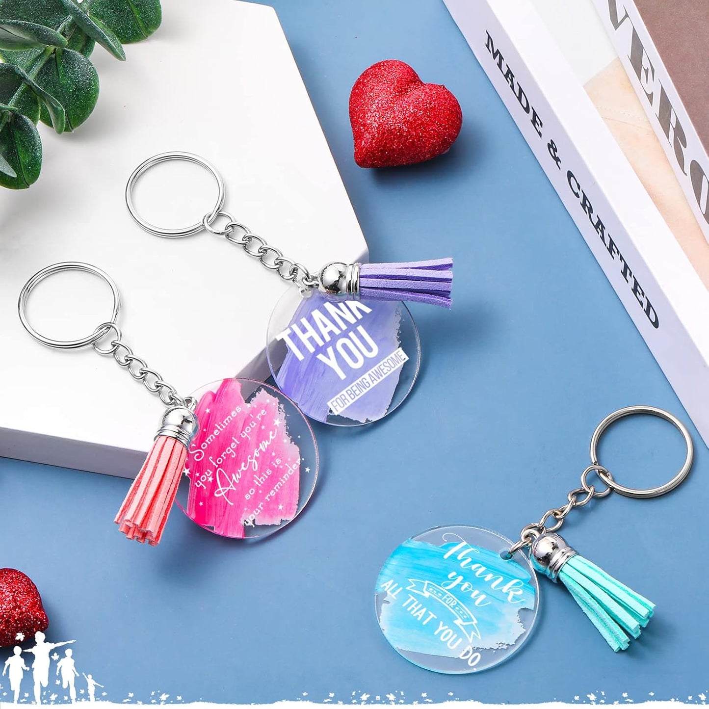 Chunful 20 Sets Thank You Gift Employee Appreciation Key Chains Bulk Motivation Keychain with Tag for Teacher Housekeeping Coworkers Volunteers