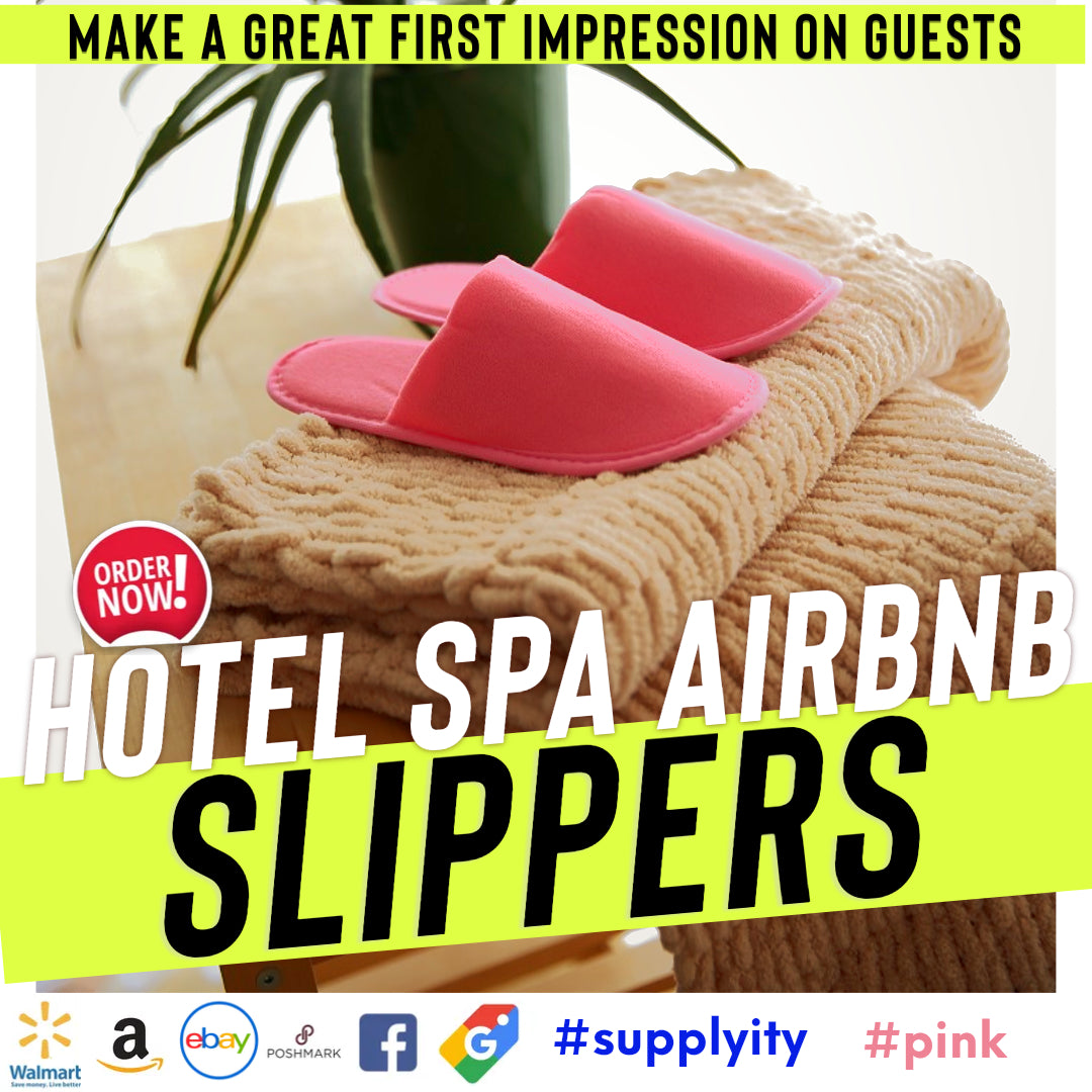 Chochili Pink 10 Pairs Fabric Packed Terry Cotton Disposable Hotel Slippers for Airbnb Spa Wedding Guests Adult Women Size 7-8,Pink