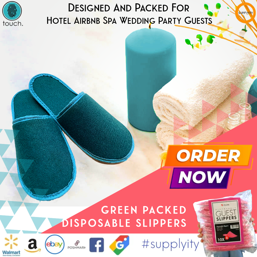 Chochili Fabric Packed Non-Woven Disposable Hotel Slippers for Travel Airbnb Spa Wedding Guests Adult Men Women Size 10-11, White