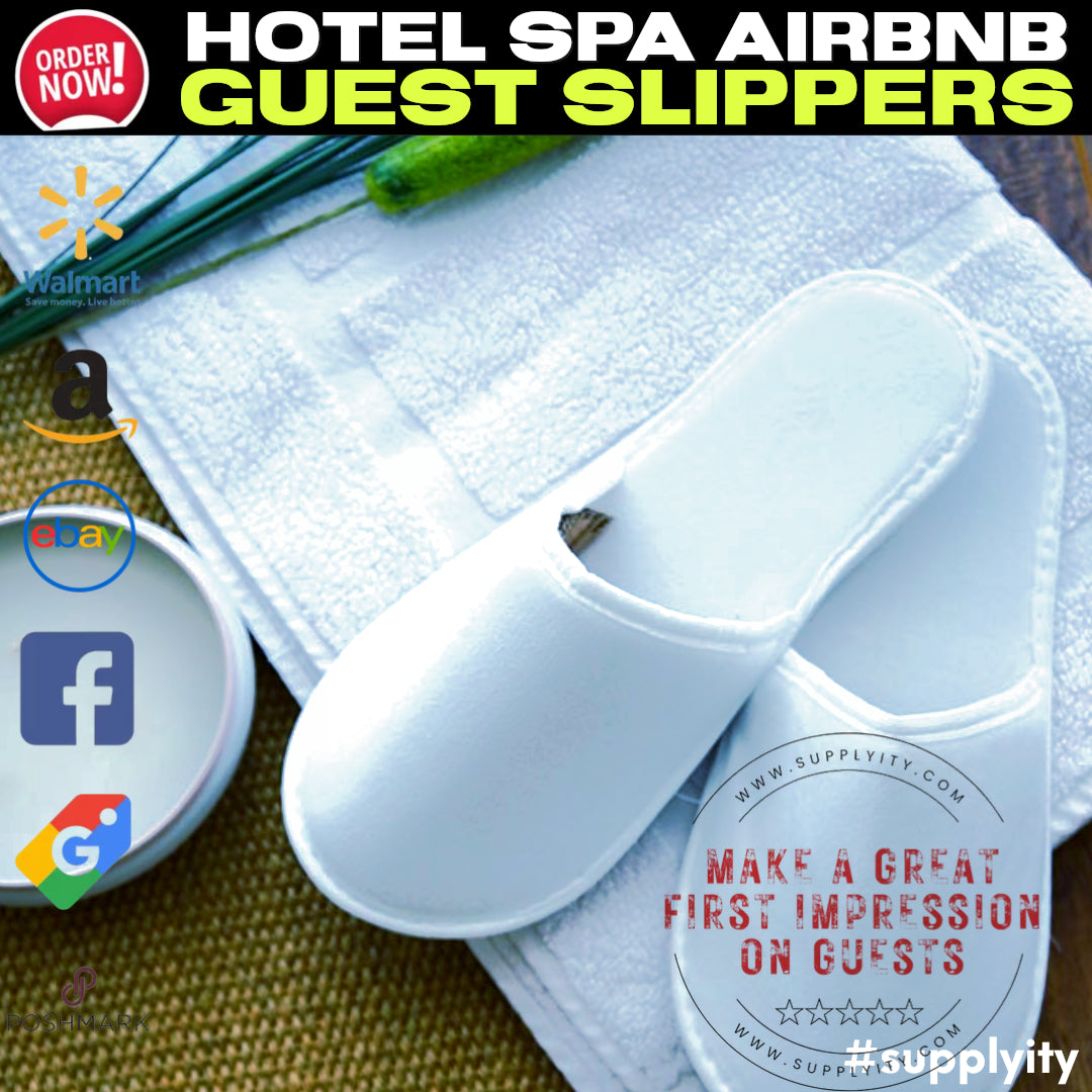 Chochili Fabric Packed Non-Woven Disposable Hotel Slippers for Travel Airbnb Spa Wedding Guests Adult Men Women Size 10-11, White