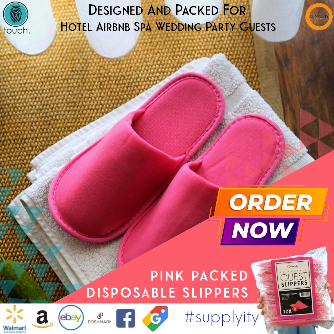 Chochili Fabric Packed Non-Woven Disposable Hotel Slippers for Travel Airbnb Spa Wedding Guests Adult Men Women Size 10-11, White