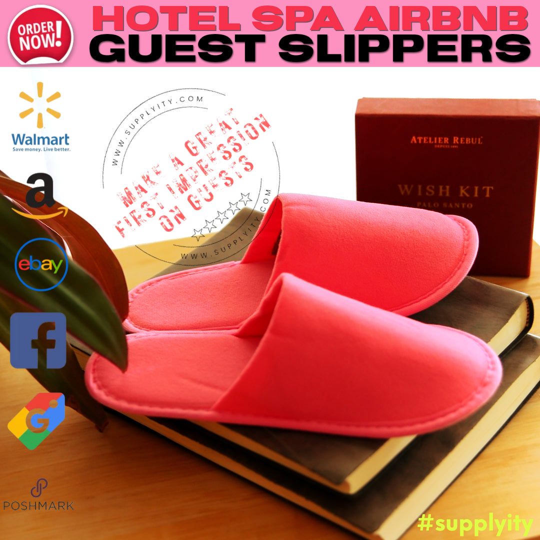 Chochili Fabric Packed Non-Woven Disposable Hotel Slippers for Travel Airbnb Spa Wedding Guests Adult Men Women Size 10-11, White