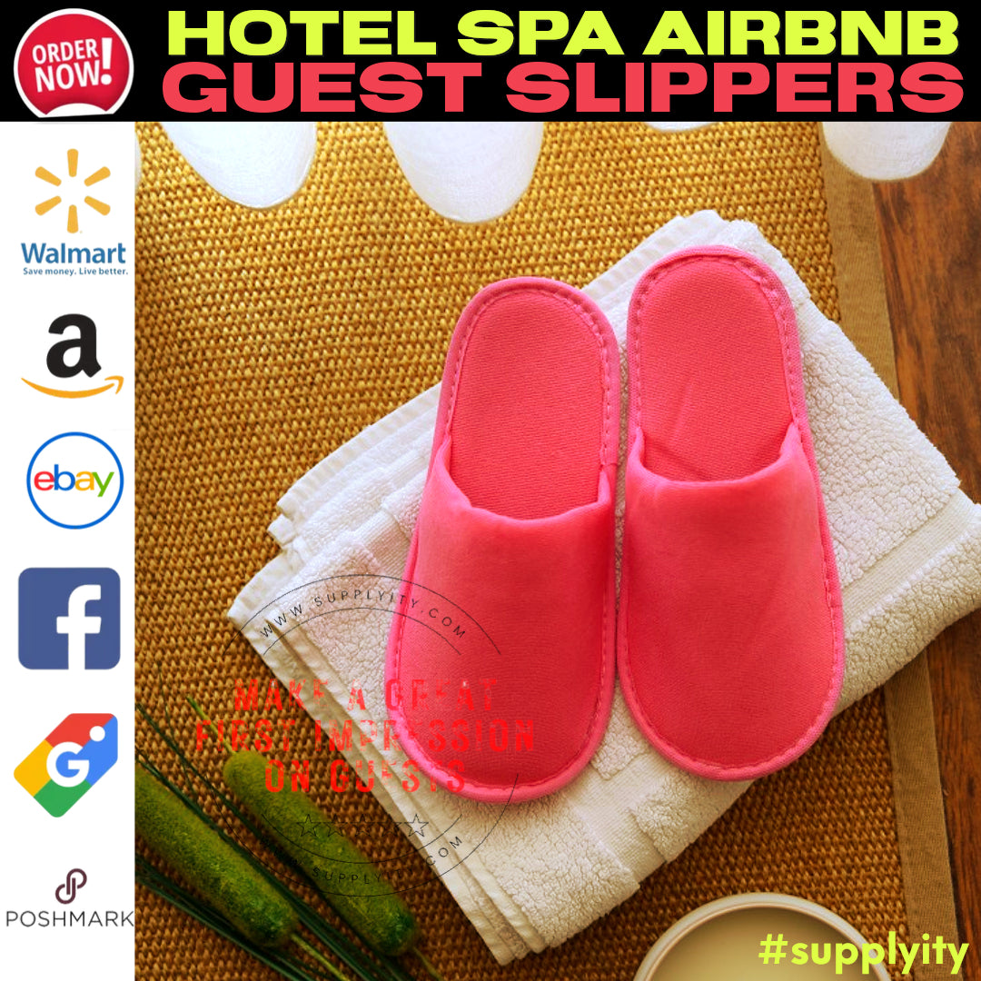 Chochili Pink 10 Pairs Fabric Packed Terry Cotton Disposable Hotel Slippers for Airbnb Spa Wedding Guests Adult Women Size 7-8,Pink