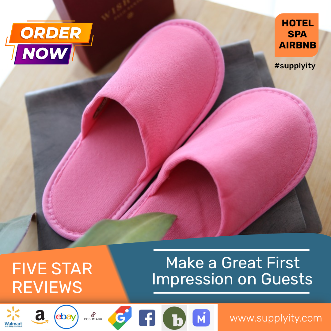 Chochili Pink 10 Pairs Fabric Packed Terry Cotton Disposable Hotel Slippers for Airbnb Spa Wedding Guests Adult Women Size 7-8,Pink