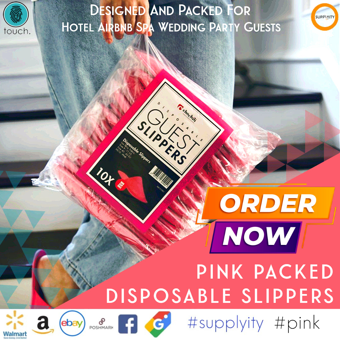Chochili Fabric Packed Non-Woven Disposable Hotel Slippers for Travel Airbnb Spa Wedding Guests Adult Men Women Size 10-11, White