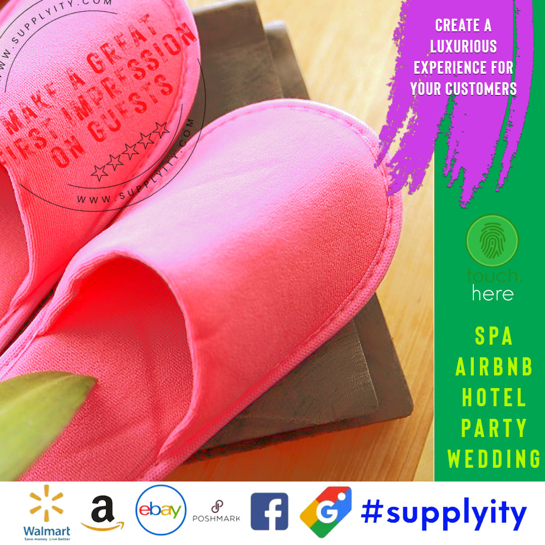 Chochili Pink 10 Pairs Fabric Packed Terry Cotton Disposable Hotel Slippers for Airbnb Spa Wedding Guests Adult Women Size 7-8,Pink