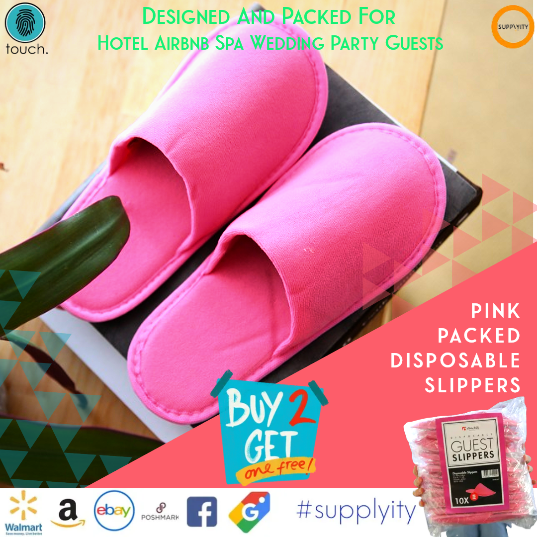 Chochili Fabric Packed Non-Woven Disposable Hotel Slippers for Travel Airbnb Spa Wedding Guests Adult Men Women Size 10-11, White