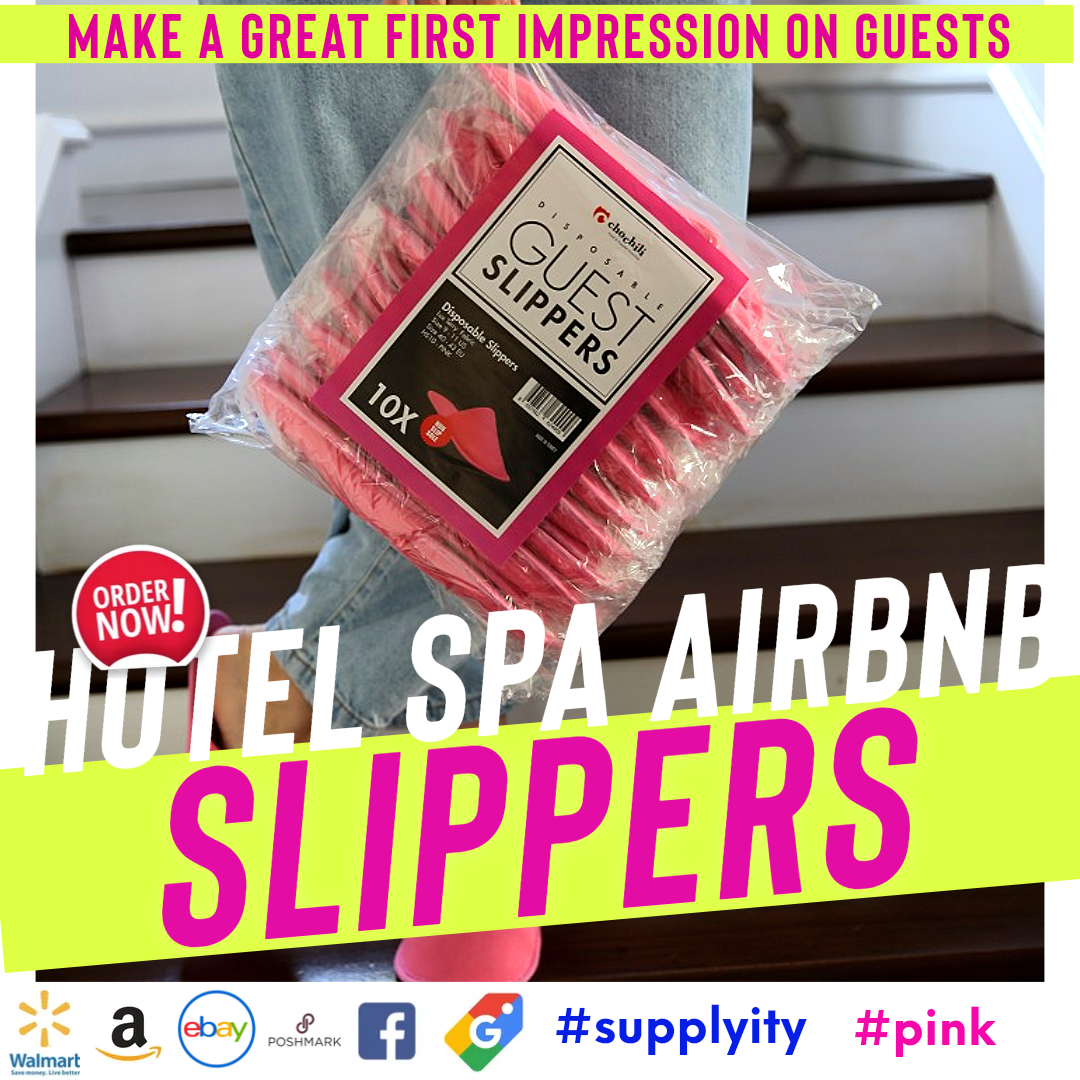 Chochili Pink 10 Pairs Fabric Packed Terry Cotton Disposable Hotel Slippers for Airbnb Spa Wedding Guests Adult Women Size 7-8,Pink