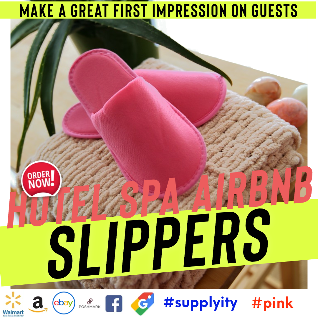 Chochili Pink 10 Pairs Fabric Packed Terry Cotton Disposable Hotel Slippers for Airbnb Spa Wedding Guests Adult Women Size 7-8,Pink