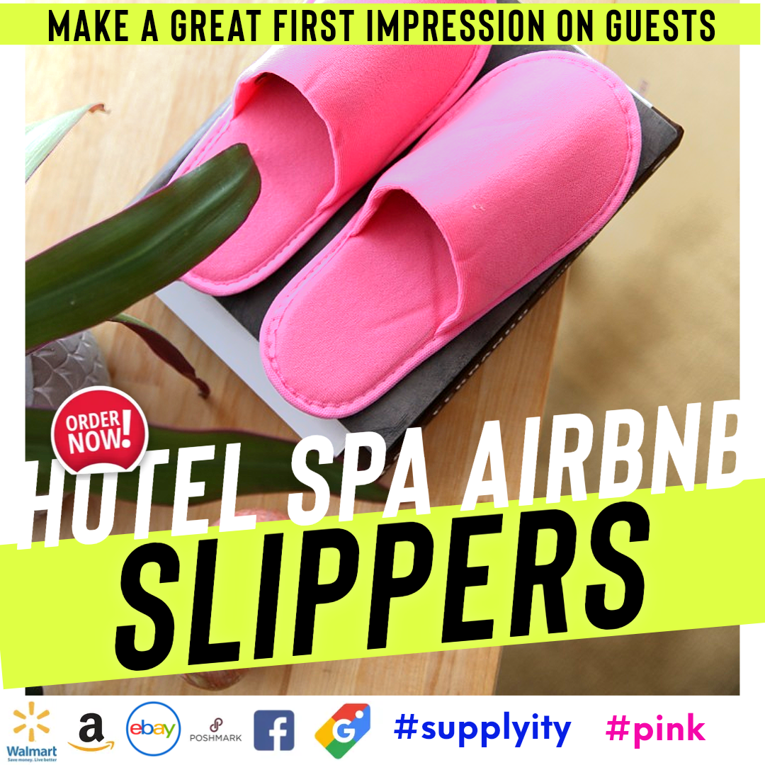 Chochili Pink 10 Pairs Fabric Packed Terry Cotton Disposable Hotel Slippers for Airbnb Spa Wedding Guests Adult Women Size 7-8,Pink