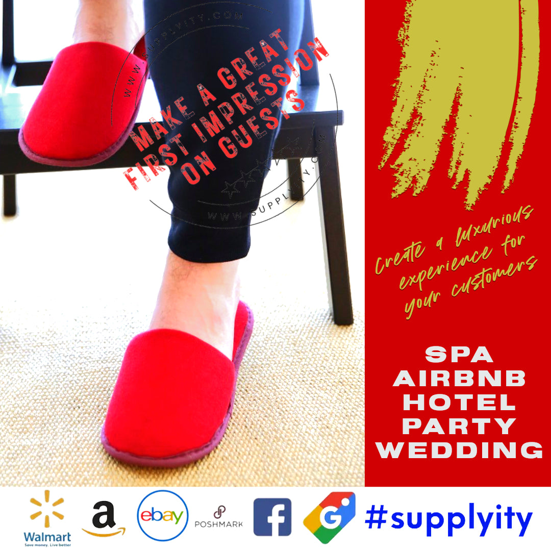 Chochili Fabric Packed Non-Woven Disposable Hotel Slippers for Travel Airbnb Spa Wedding Guests Adult Men Women Size 10-11, White