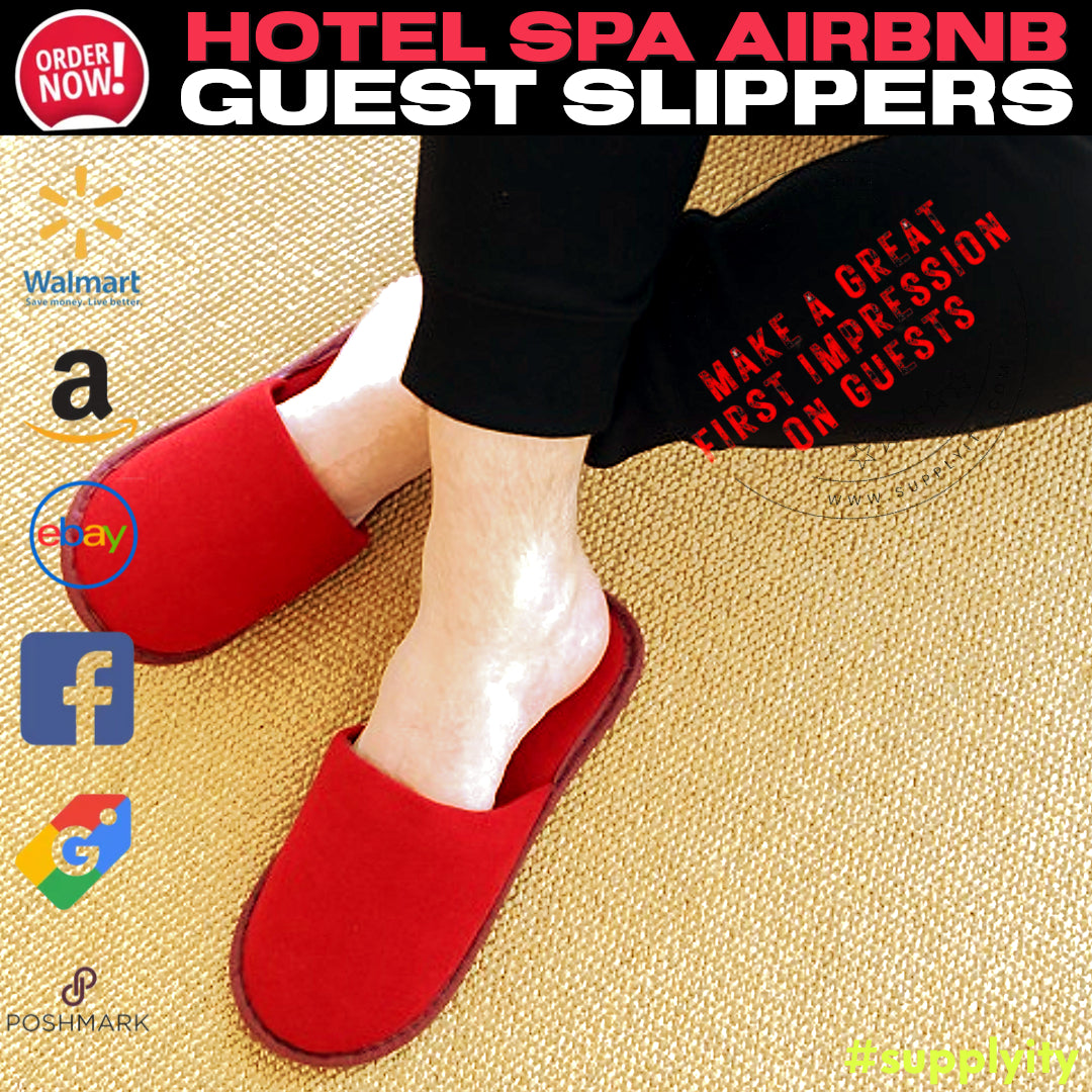 Chochili Fabric Packed Non-Woven Disposable Hotel Slippers for Travel Airbnb Spa Wedding Guests Adult Men Women Size 10-11, White