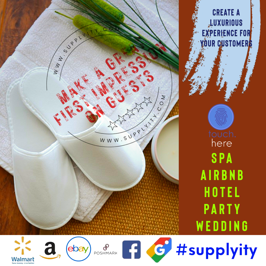 Chochili Fabric Packed Non-Woven Disposable Hotel Slippers for Travel Airbnb Spa Wedding Guests Adult Men Women Size 10-11, White