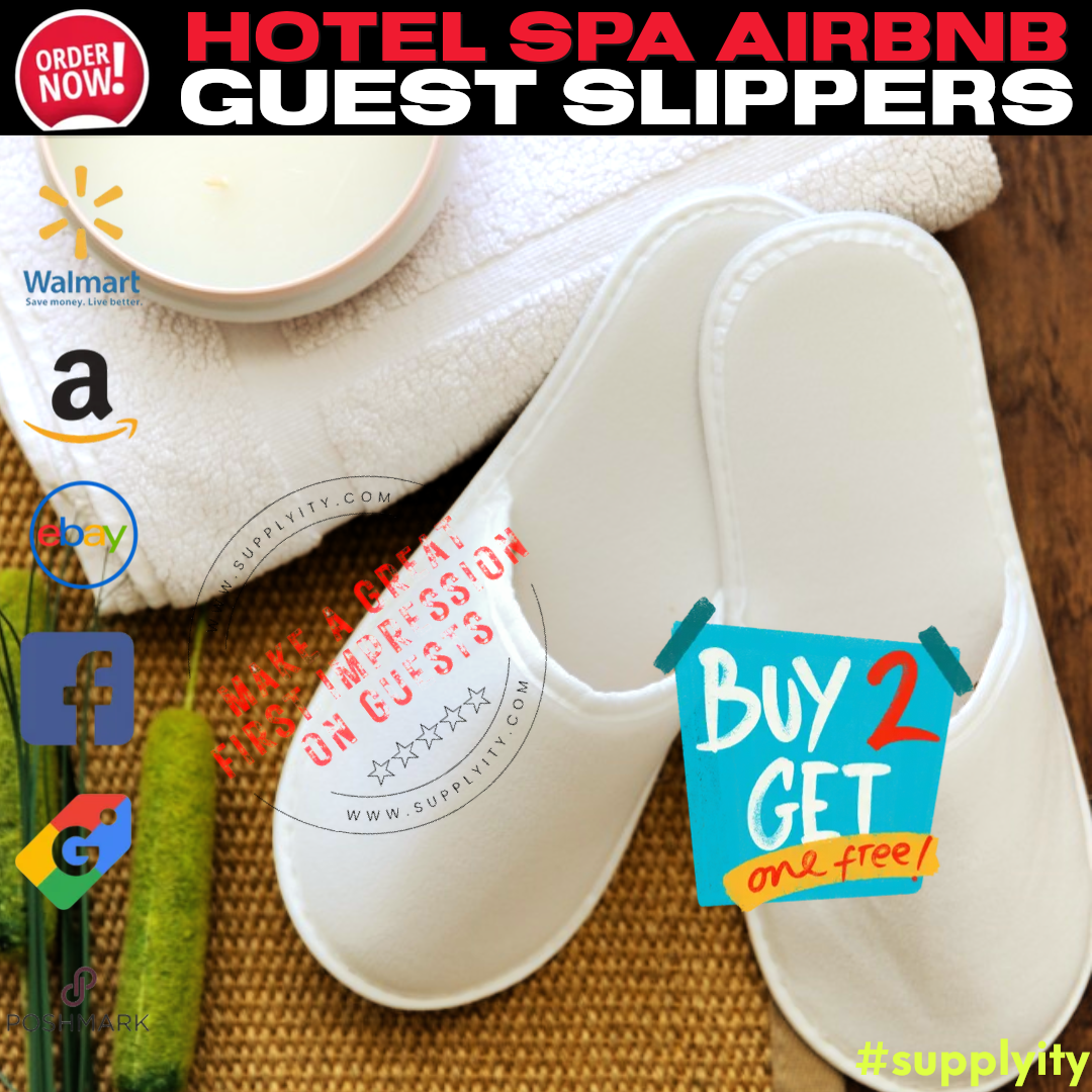 Chochili Fabric Packed Non-Woven Disposable Hotel Slippers for Travel Airbnb Spa Wedding Guests Adult Men Women Size 10-11, White