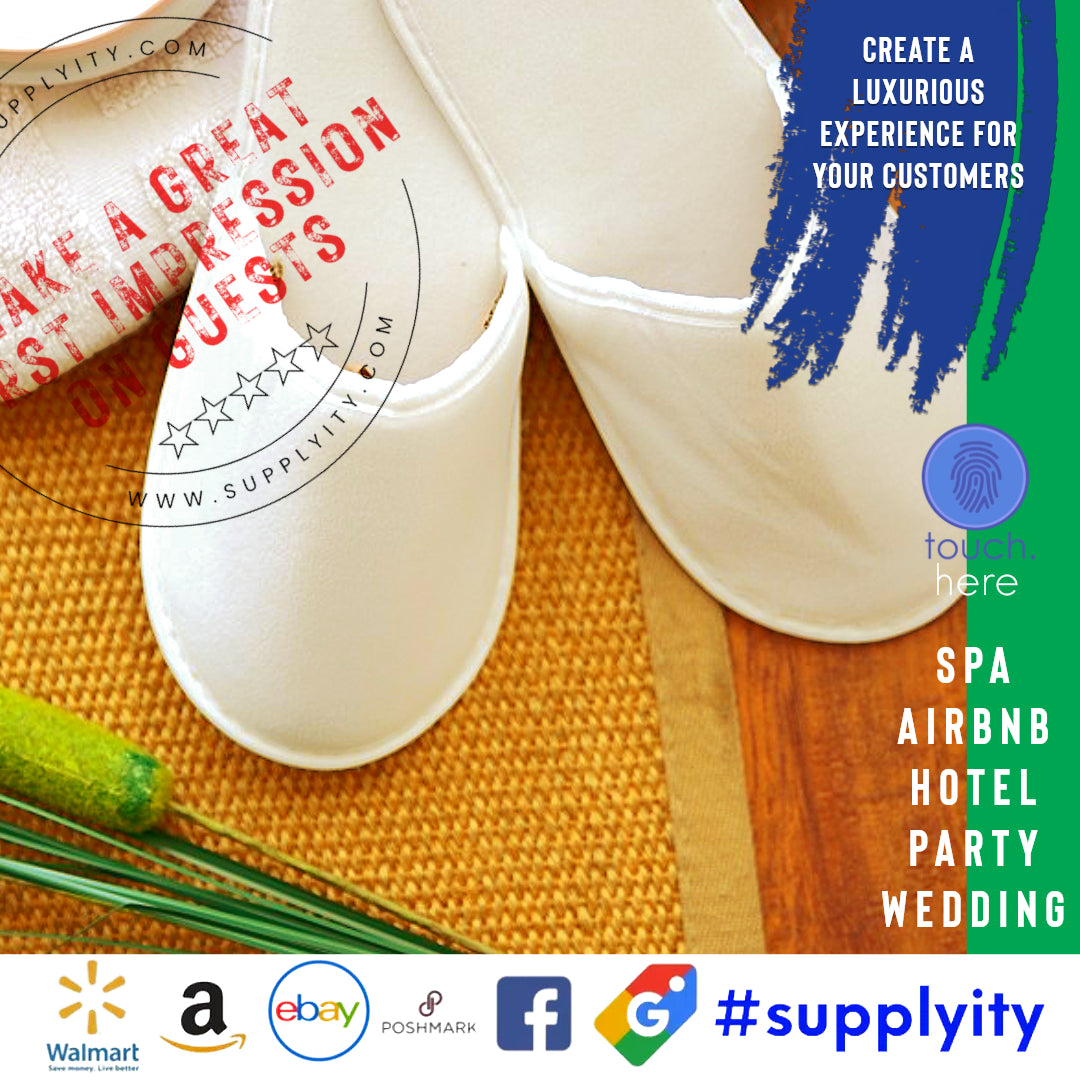 Chochili Fabric Packed Non-Woven Disposable Hotel Slippers for Travel Airbnb Spa Wedding Guests Adult Men Women Size 10-11, White