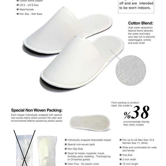 Chochili 24 Pairs Fabric Packed Terry Cotton Disposable Hotel Slippers for Airbnb Spa Wedding Guests Adult Men Women Size 10-11, White Disposable Slippers supplyity