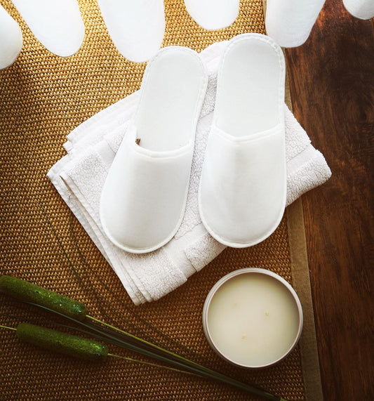Chochili 12 Pairs Fabric Packed Terry Cotton Disposable Hotel Slippers for Airbnb Spa Wedding Guests Adult Men Women Size 10-11, White Disposable Slippers supplyity