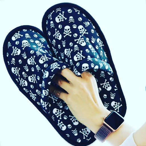 Chochili Men Danger Skull Home Slippers Black and White Lightweight Silent Walk Size 8 to 10 - supplyity
