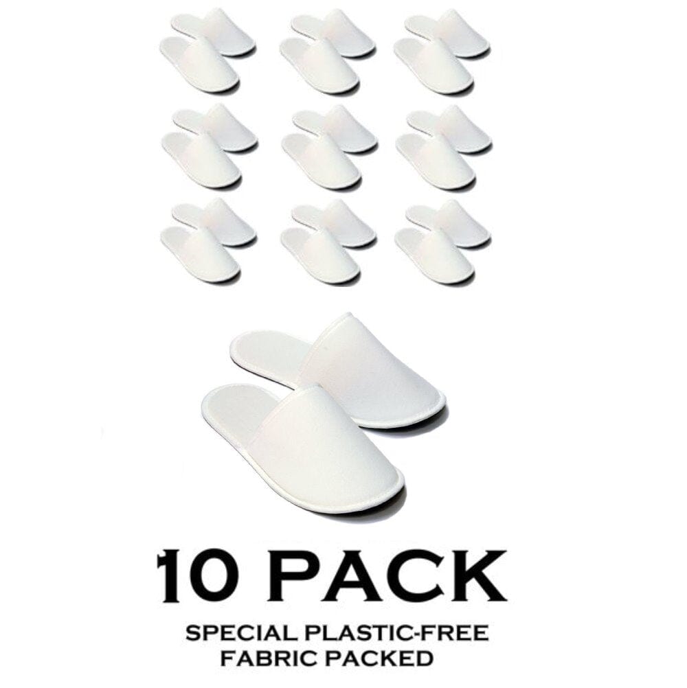 Chochili 10 Pairs Fabric Packed Terry Cotton Disposable Hotel Slippers for Airbnb Spa Wedding Guests Adult Men Women Size 10-11, White Disposable Slippers supplyity