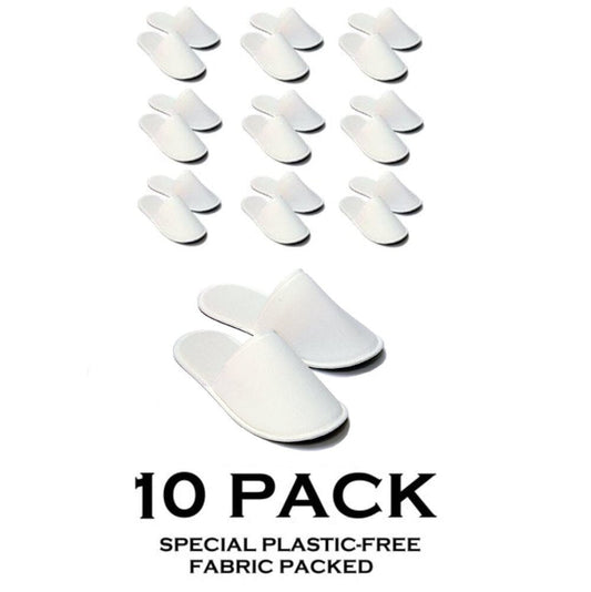Chochili 10 Pairs Fabric Packed Terry Cotton Disposable Hotel Slippers for Airbnb Spa Wedding Guests Adult Men Women Size 10-11, White Disposable Slippers supplyity