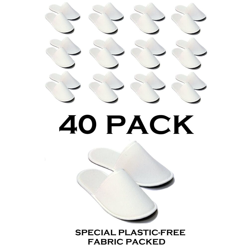 Chochili 40 Pairs Fabric Packed Terry Cotton Disposable Hotel Slippers for Airbnb Spa Wedding Guests Adult Men Women Size 10-11, White Disposable Slippers supplyity