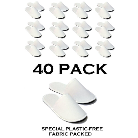 Chochili 40 Pairs Fabric Packed Terry Cotton Disposable Hotel Slippers for Airbnb Spa Wedding Guests Adult Men Women Size 10-11, White Disposable Slippers supplyity