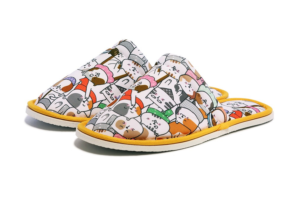 Chochili Men Fat Cat Home Slippers White Orange Lightweight Silent Walk Size 8 to 10 - supplyity