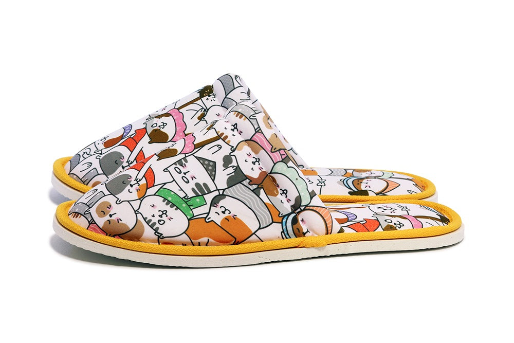 Chochili Men Fat Cat Home Slippers White Orange Lightweight Silent Walk Size 8 to 10 - supplyity