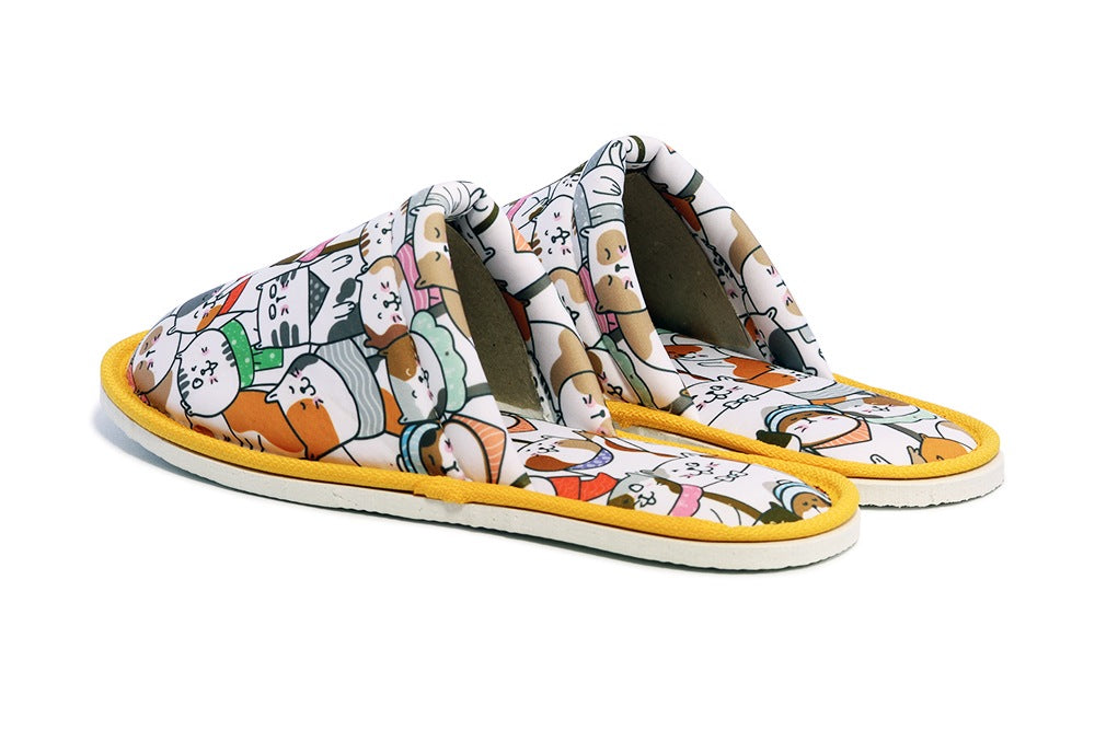 Chochili Men Fat Cat Home Slippers White Orange Lightweight Silent Walk Size 8 to 10 - supplyity