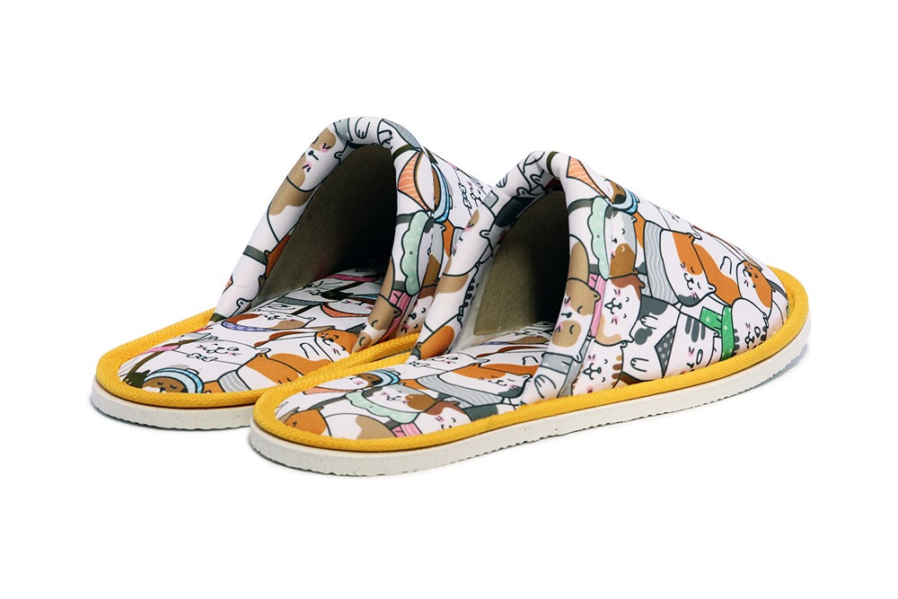 Chochili Men Fat Cat Home Slippers White Orange Lightweight Silent Walk Size 8 to 10 - supplyity