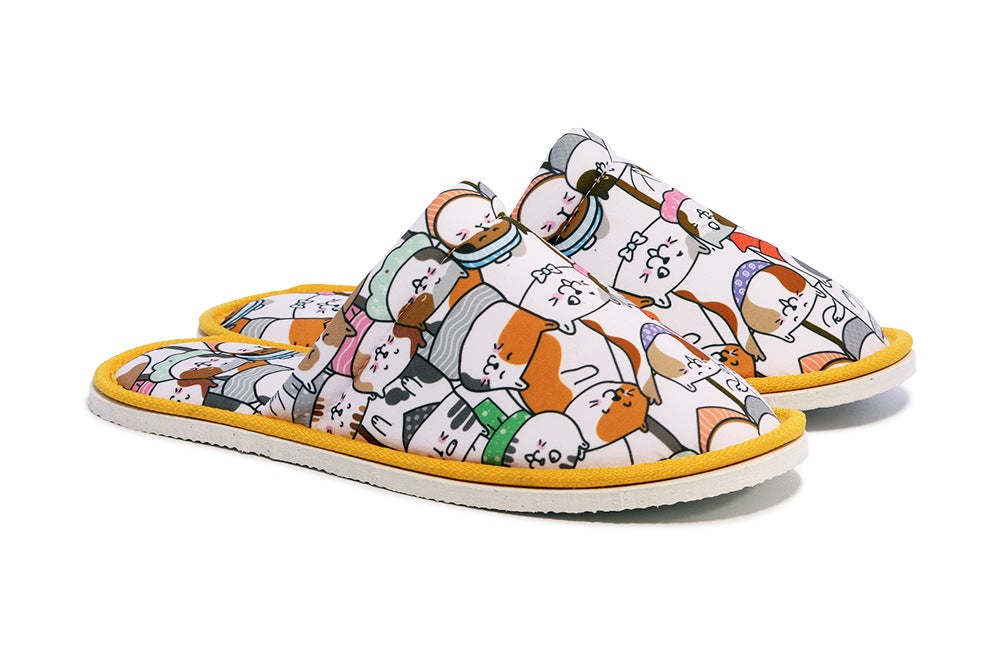 Chochili Men Fat Cat Home Slippers White Orange Lightweight Silent Walk Size 8 to 10 - supplyity