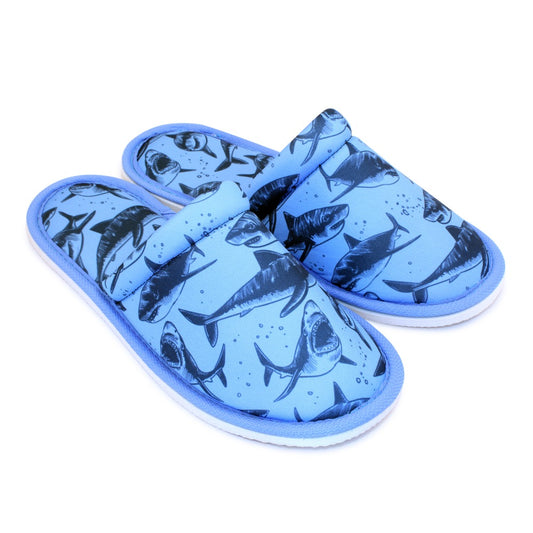 Chochili Men Shark Home Slippers Blue White Lightweight Silent Walk Size 8 to 10 - supplyity