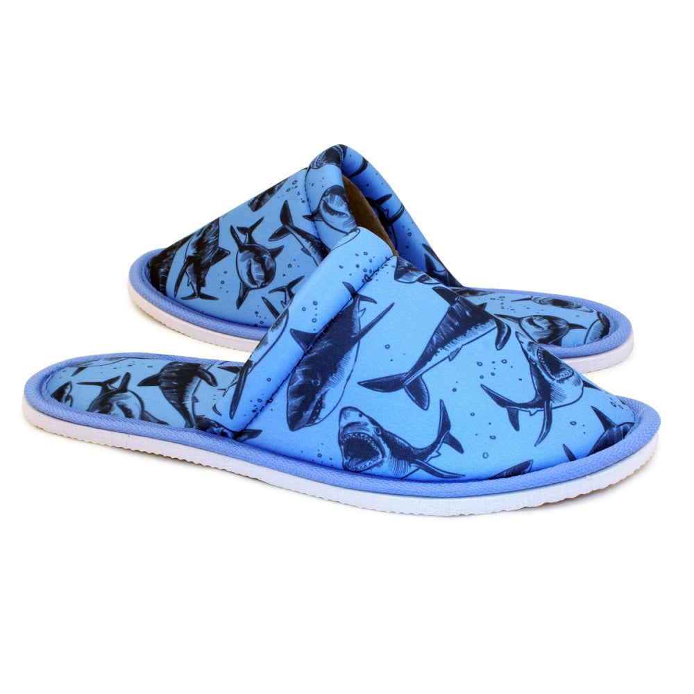 Chochili Men Shark Home Slippers Blue White Lightweight Silent Walk Size 8 to 10 - supplyity